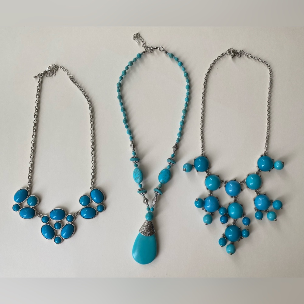 Set of 5 Blue/Silver and Blue/Green Necklaces